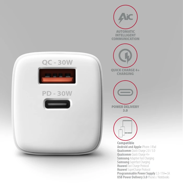 AXAGON ACU-PQ30W PD3.0 & QC4+ 30W