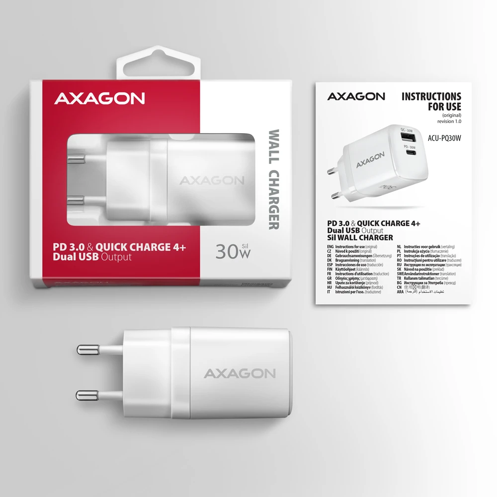 AXAGON ACU-PQ30W PD3.0 & QC4+ 30W