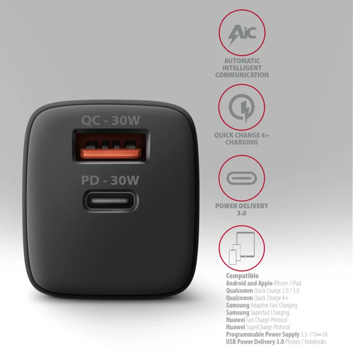 AXAGON ACU-PQ30W PD3.0 & QC4+ 30W