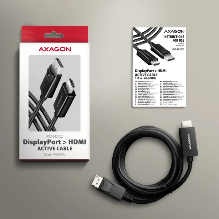 AXAGON DisplayPort > HDMI 4K/60Hz 1.8m