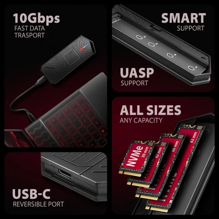 AXAGON GAME 10Gbps USB-C > NVMe