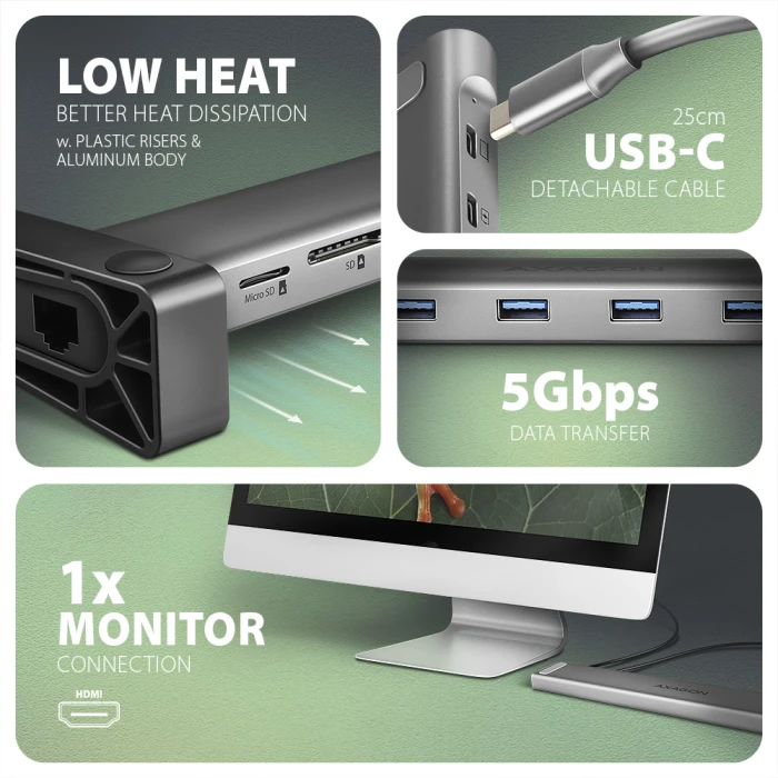 AXAGON HMC-10HLS USB-C 9in1 hub