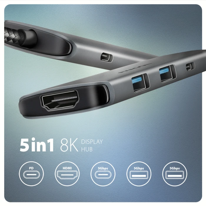 AXAGON HMC-5H8K USB-C 5in1 hub