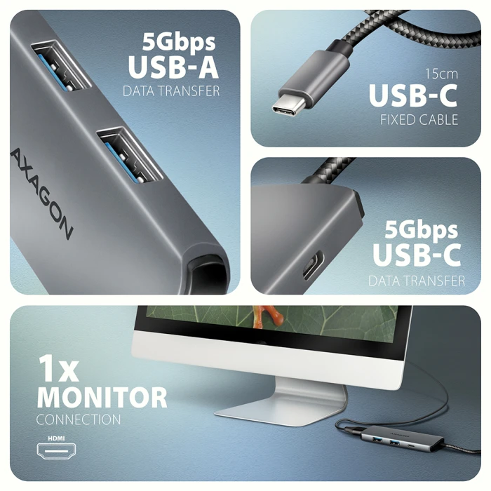 AXAGON HMC-5H8K USB-C 5in1 hub