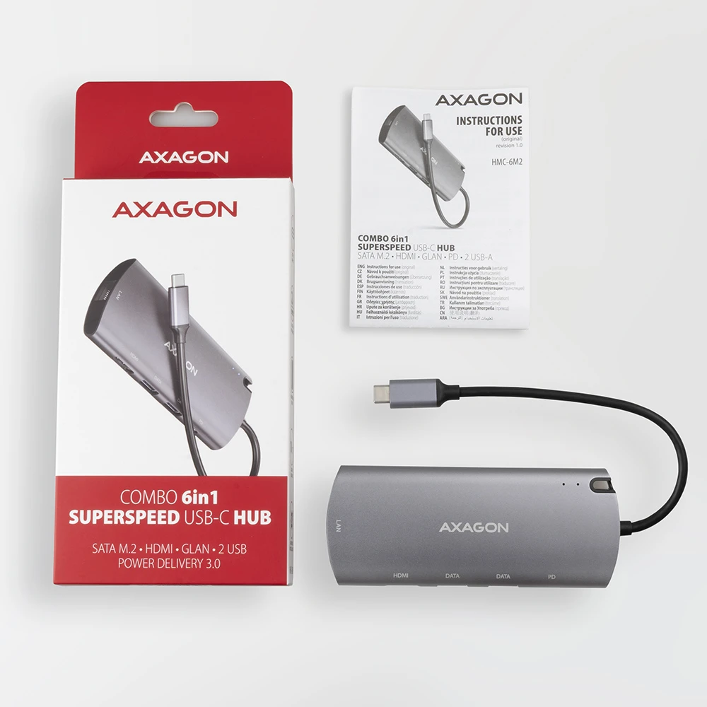 AXAGON HMC-6M2 USB-C 6in1 hub