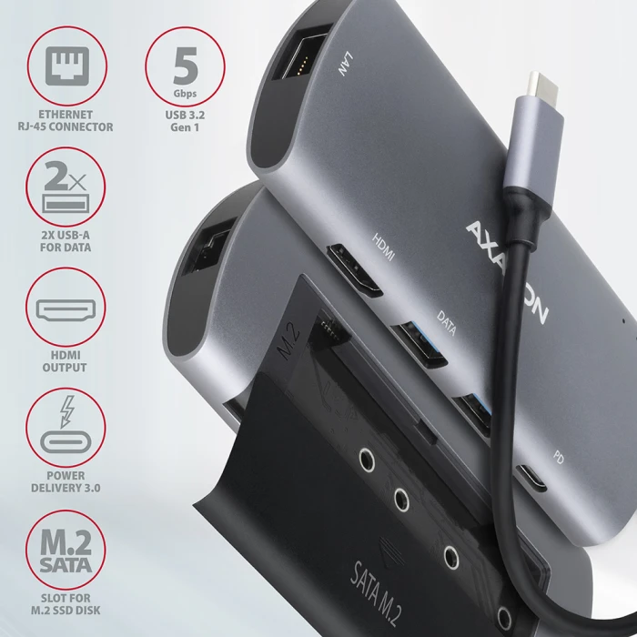 AXAGON HMC-6M2 USB-C 6in1 hub