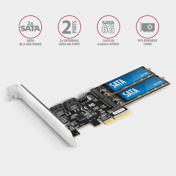 AXAGON PCES-SA4M2 2xSATA + 2xSATA M.2