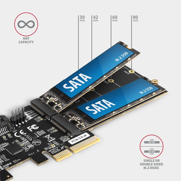 AXAGON PCES-SA4M2 2xSATA + 2xSATA M.2