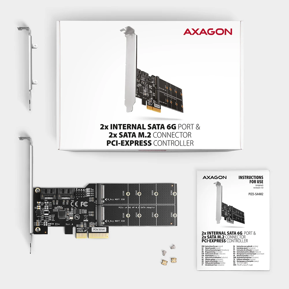 AXAGON PCES-SA4M2 2xSATA + 2xSATA M.2