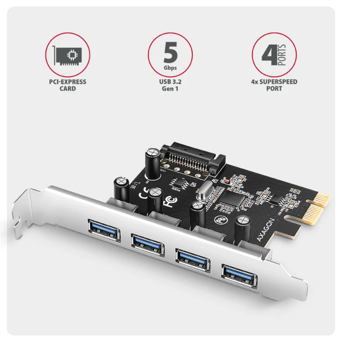 AXAGON PCIe controller 4 x USB-A 5Gbps