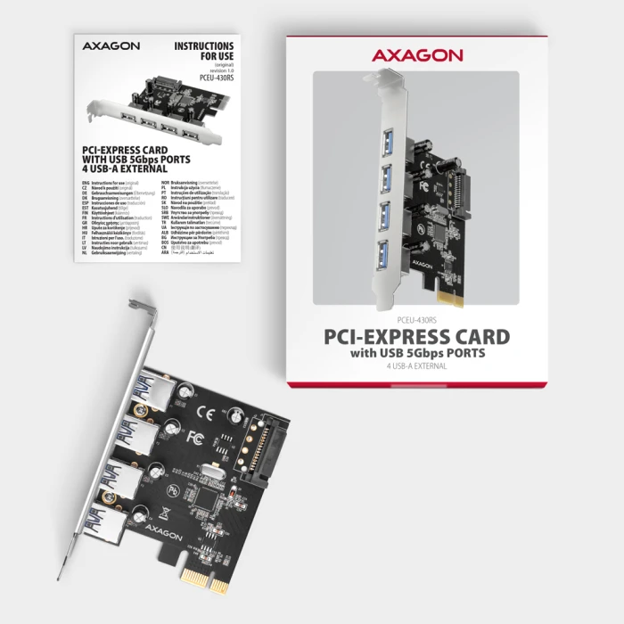 AXAGON PCIe controller 4 x USB-A 5Gbps