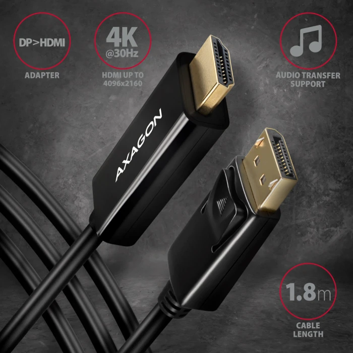 AXAGON RVD-HI14C2 DisplayPort > HDMI 1.8m 4K/30Hz