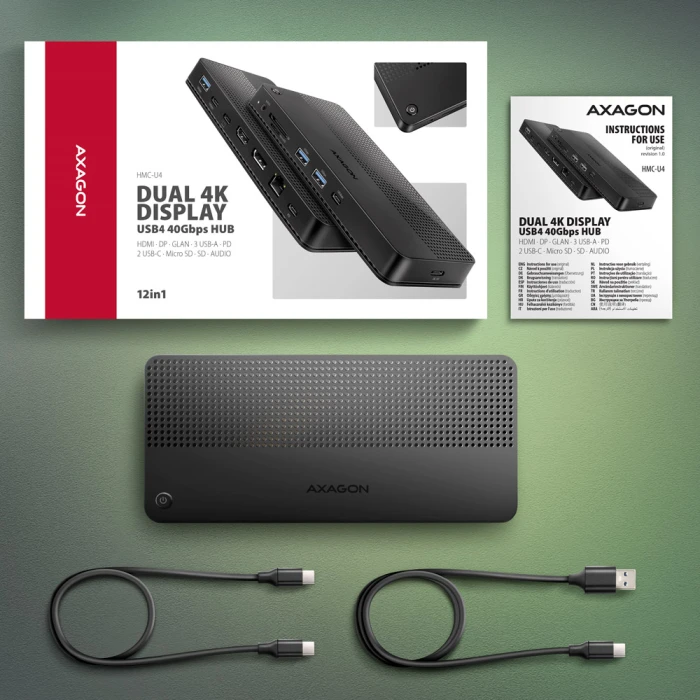 AXAGON USB4 40Gbps DUAL DISPLAY 12in1