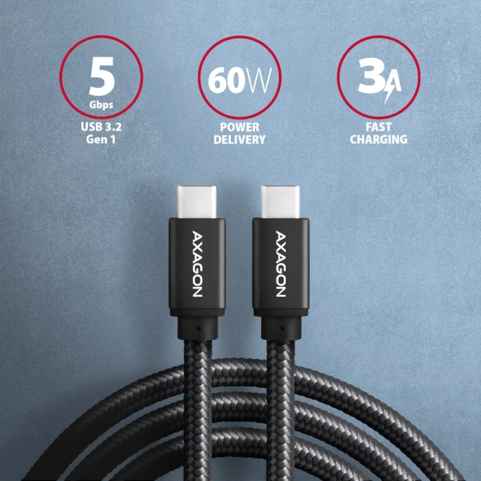 Axagon USB type-C 3.2 Gen 1 Braided 2m
