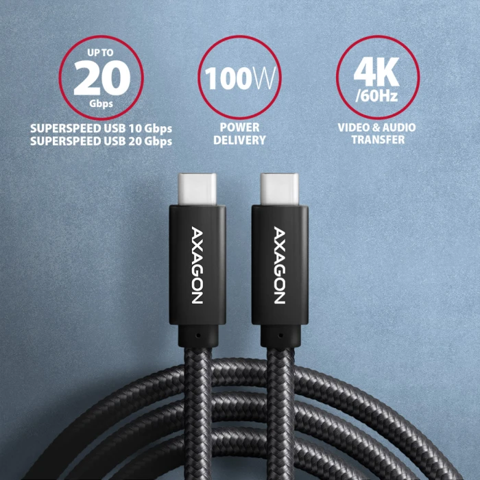 Axagon USB 3.2 Gen 2 Braided 100W 2m