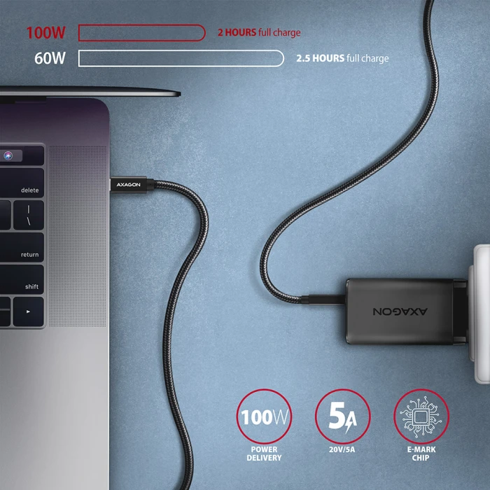 Axagon USB 3.2 Gen 2 Braided 100W 2m