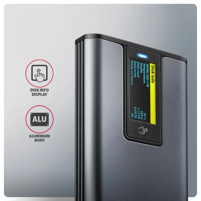 AXAGON USB-C 10Gbps > M.2 NVMe LCD
