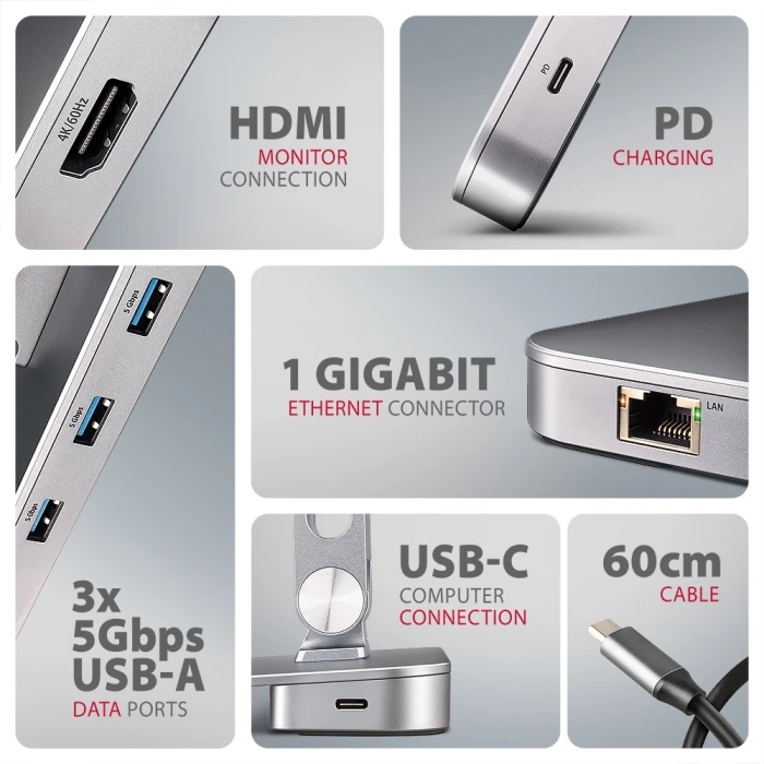 AXAGON USB-C ALUMINUM STAND/HUB 7in1