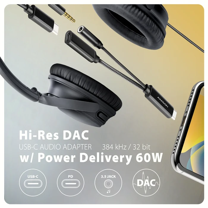 AXAGON USB-C DAC audio adapter PD 60W
