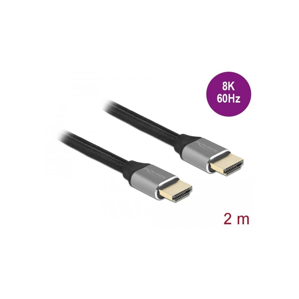 Кабел Delock Ultra High Speed, HDMI мъжко - HDMI мъжко, 48 Gbit/s, 8K 60 Hz, 2 м, Сив