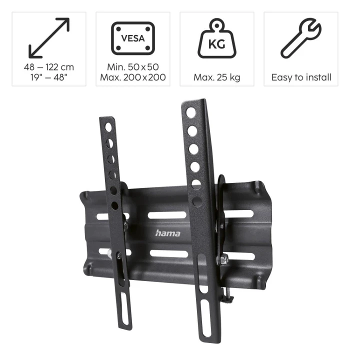 Стенна стойка за TV HAMA, TILT, 122см, 48", 1 звезда,200х200, черна