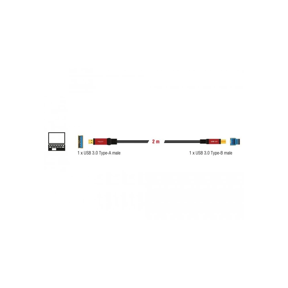 Кабел Delock USB-A мъжко - USB-B мъжко, 2 м, Premium