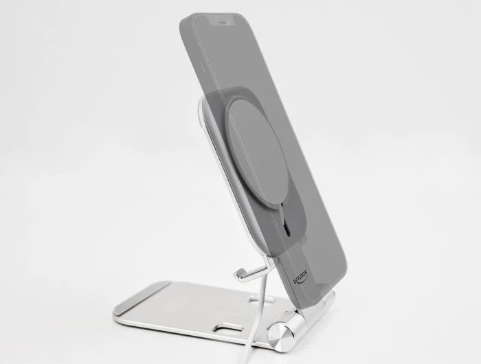 Поставка за смартфон DeLock 18426, Място за могнитно зарядно MagSafe, Алуминий, Сребрист