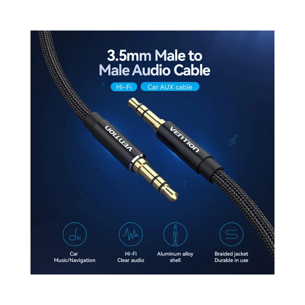 Vention Аудио Кабел 3.5mm Audio Cable  M/M Cotton Braided 0.5m - BAWBD