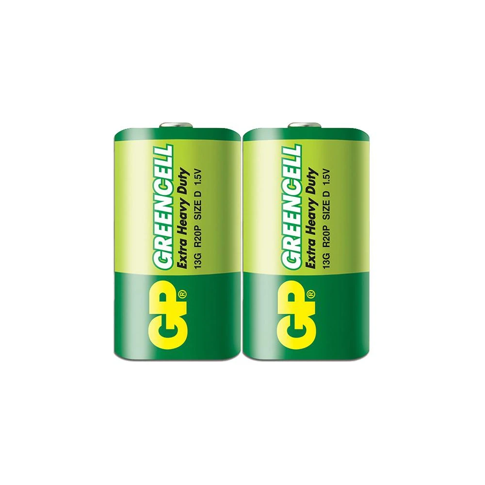 Цинк карбонова батерия GP Greencell 13G-S2, R20, 2 бр. в опаковка / shrink, 1.5V
