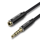 Vention Аудио Кабел Cotton Braided TRRS 3.5mm Male to 3.5mm F - 0.5m - Gold plated, Aluminum alloy - BHCBD