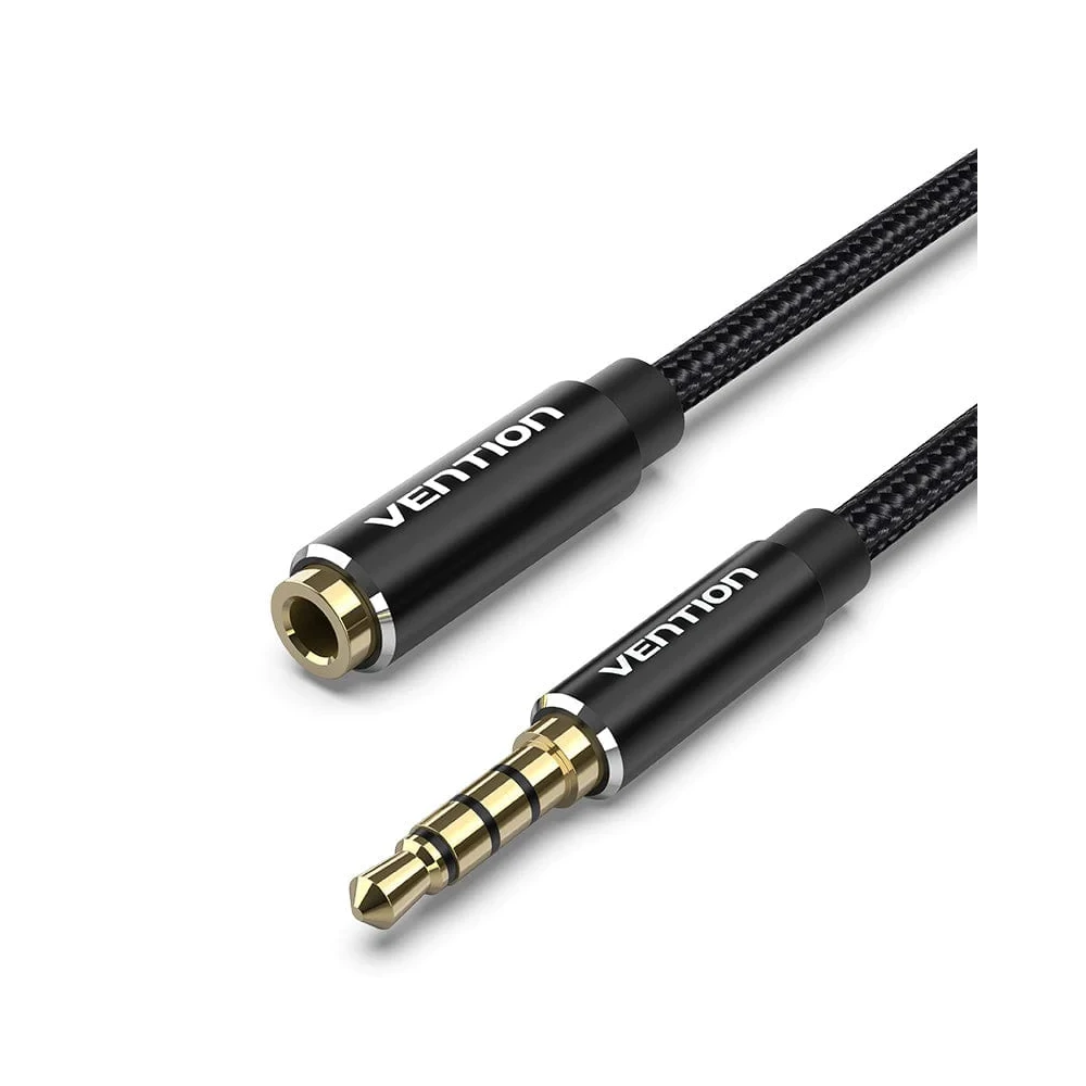 Vention Аудио Кабел Cotton Braided TRRS 3.5mm Male to 3.5mm F - 1m - Gold plated, Aluminum alloy - BHCBF