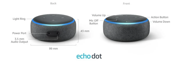 Преносима смарт тонколона Amazon Echo Dot 3 Charcoal, гласов асистент, Черен