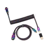Кабел за клавиатура Keychron Colorful Premium Coiled Angled, USB-C - USB-C, Rainbow Plated Black