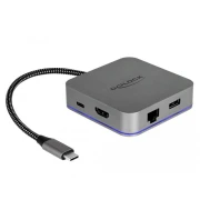 Докинг станция Delock USB-A, USB-C, HDMI, Gigabit LAN, PD, Подсветка, Сив