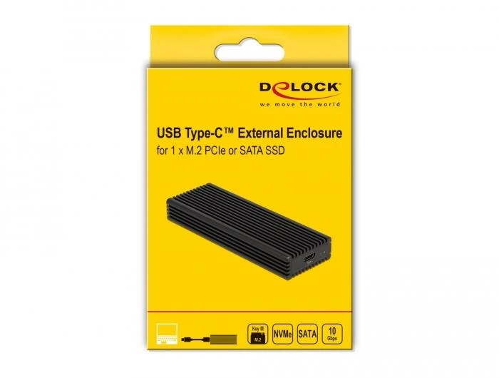 Външна чекмедже Delock за M.2 NVMe PCIe или SATA SSD, USB-C 3.2 Gen 2