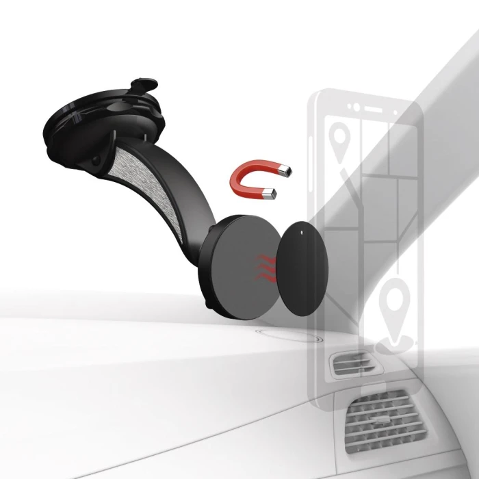 Магнитна стойка за стъкло и кола HAMA Magnet, за навигации/телефон/таблет, Черен