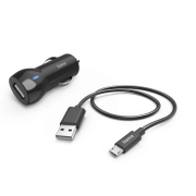 Зарядно за кола Hama с Micro-USB кабел за зареждане, 12 W, 1,0 m, черно