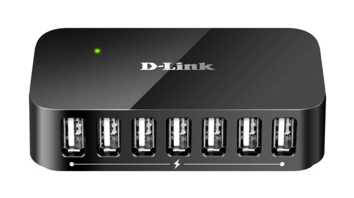 USB хъб D-Link DUB-H7/E със захранване, 7-порта, USB 2.0, Черен