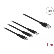 Кабел за зареждане Delock  3 в 1, USB - Lightning Micro USB- USB-C, 1м, Черен