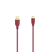 Кабел Hama Flexi-Slim USB-C - USB-A 2.0 мъжко, 0.75м,тънък, позлатен, червен