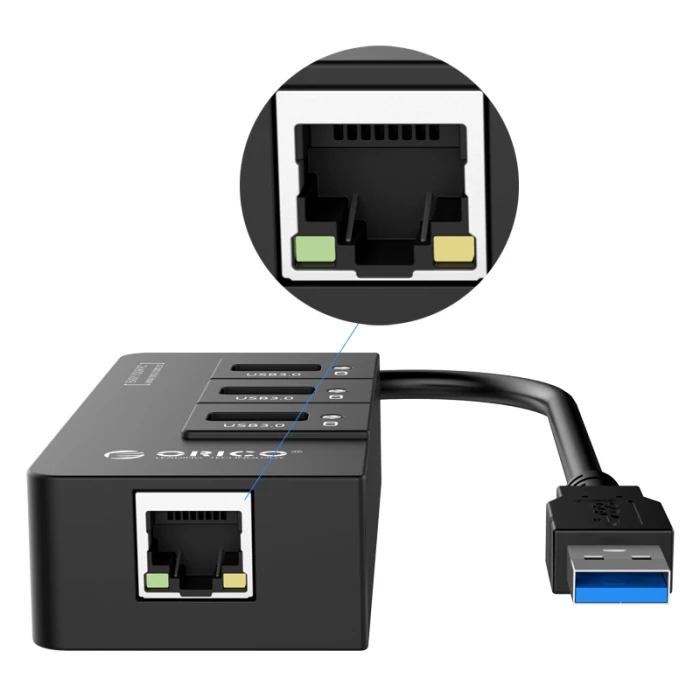 Orico хъб USB3.0 HUB 4 port + LAN - HR01-U3