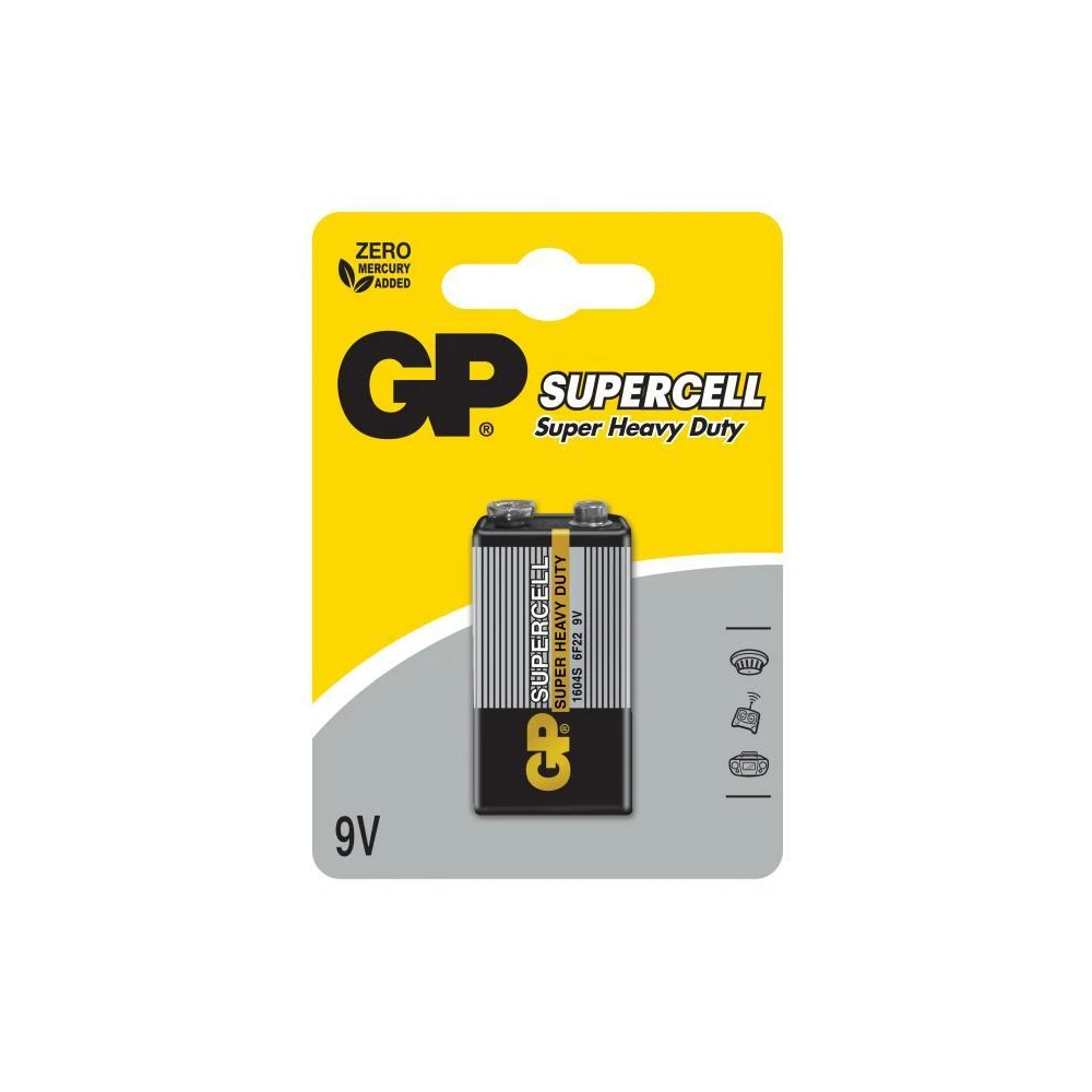 Цинк карбонова батерия GP Supercell 1604E, 6F22, 9V, 1 бр. блистер