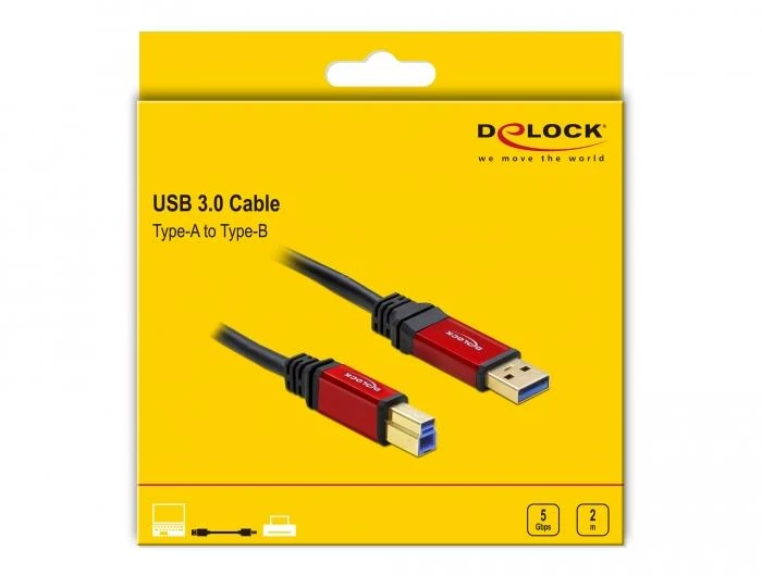 Кабел Delock USB-A мъжко - USB-B мъжко, 2 м, Premium