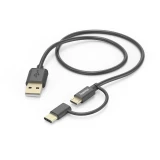 HAMA Кабел 2 в 1, USB-A - Micro USB, с адаптер за USB-C, 1 м, сив