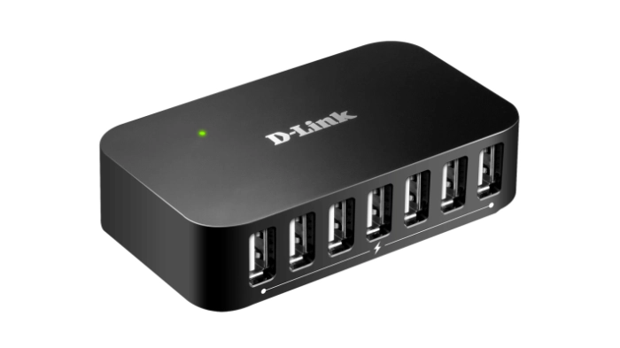 USB хъб D-Link DUB-H7/E със захранване, 7-порта, USB 2.0, Черен