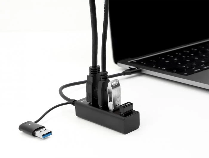 USB хъб Delock 63828, 3.2 Gen 1, 4 x USB-A, USB-C, USB-A конектор, Черен