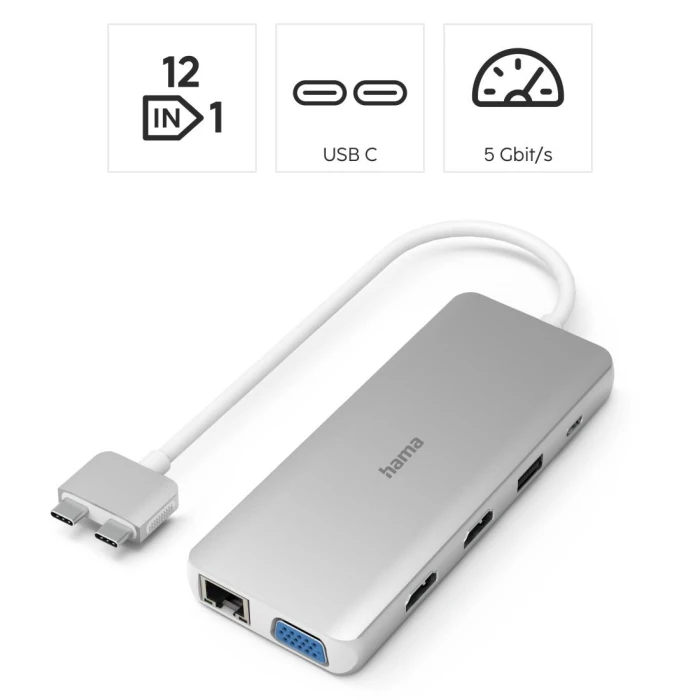 Hama USB-C Hub, "Connect2Mac", Multiport за Apple MacBook Air & Pro, 12 порта