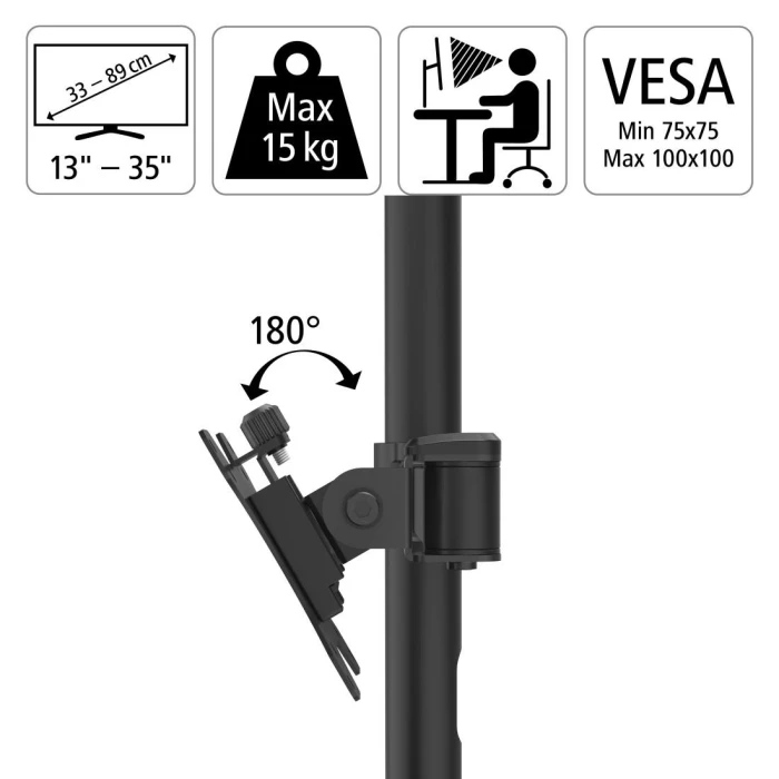 Стойка за 2 монитора за бюро HAMA Регулируема, 13" - 35", 15 кг, Swivel/Tilt, Черен
