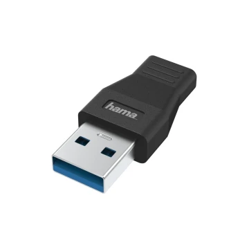 Адаптер HAMA USB-A мъжко - USB-C женско, USB 3.2 Gen 1, 5 Gbit/s, Черен