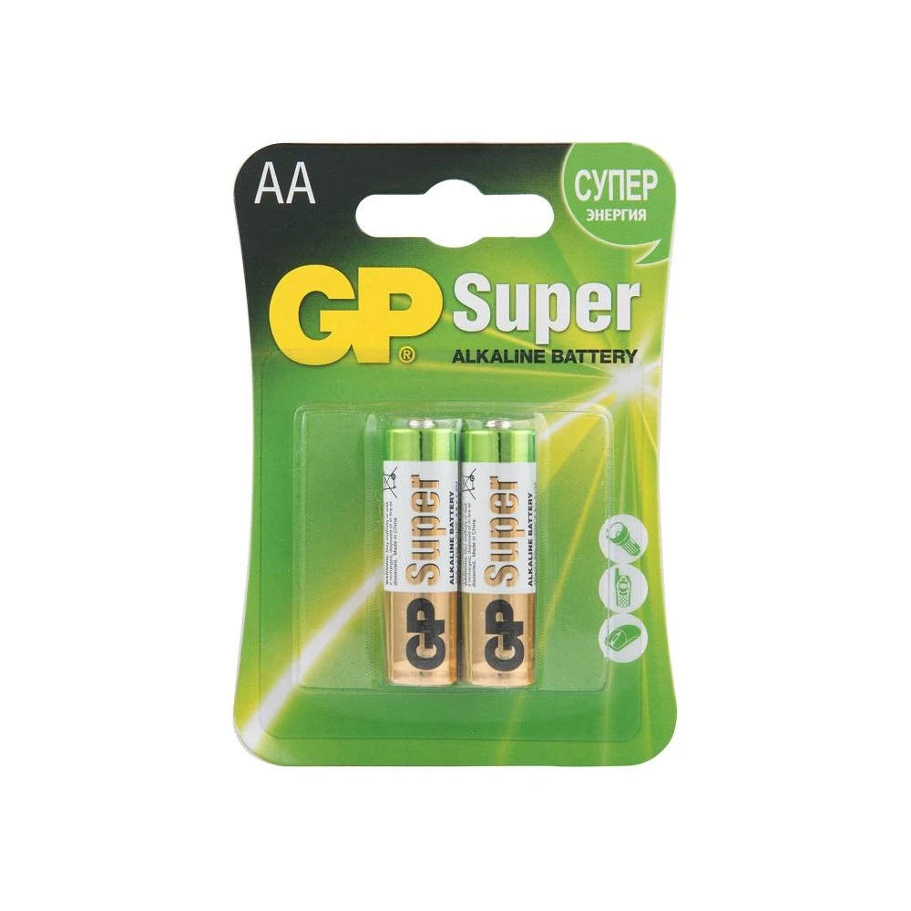 Алкална батерия GP SUPER LR6 AA, 2 бр. в опаковка, 1.5V, GP15A